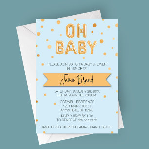 Invitation Oh Baby Gold Foil Baby shower de ballon