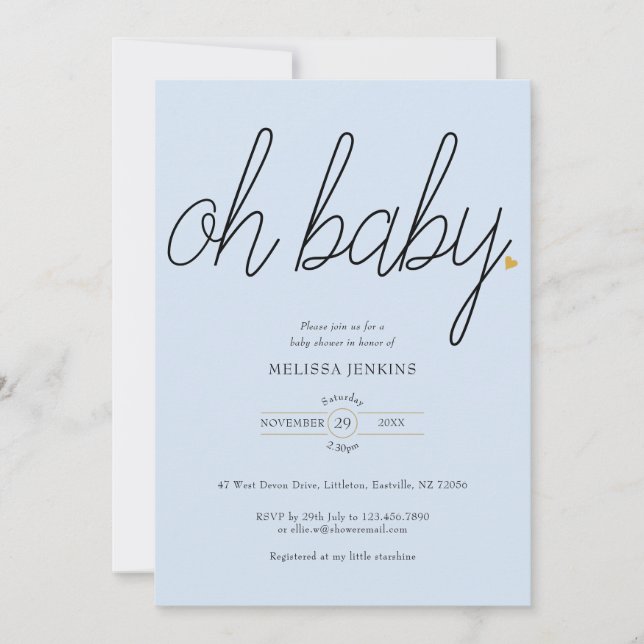 Invitation Oh Baby Gold Love Baby shower de coeur / Sprinkel (Devant)
