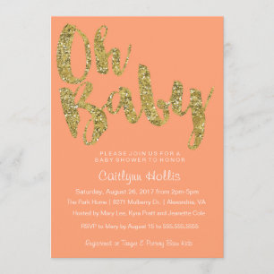 Invitation Oh Baby Gold Parties scintillant et feuille sur Ba