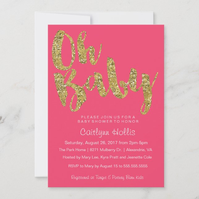 Invitation Oh Baby Gold Parties scintillant et foin sur Baby  (Devant)