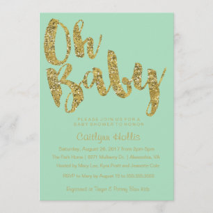 Invitation Oh Baby Gold Parties scintillant et papier d'alumi