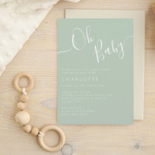 Invitation Oh Baby Green Baby shower neutre genre