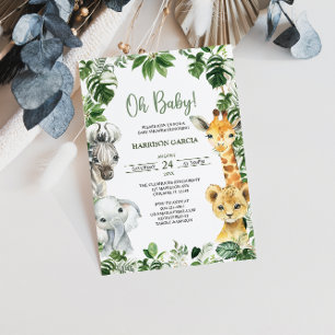 Invitation Oh Baby Green Jungle Safari Animaux Baby shower
