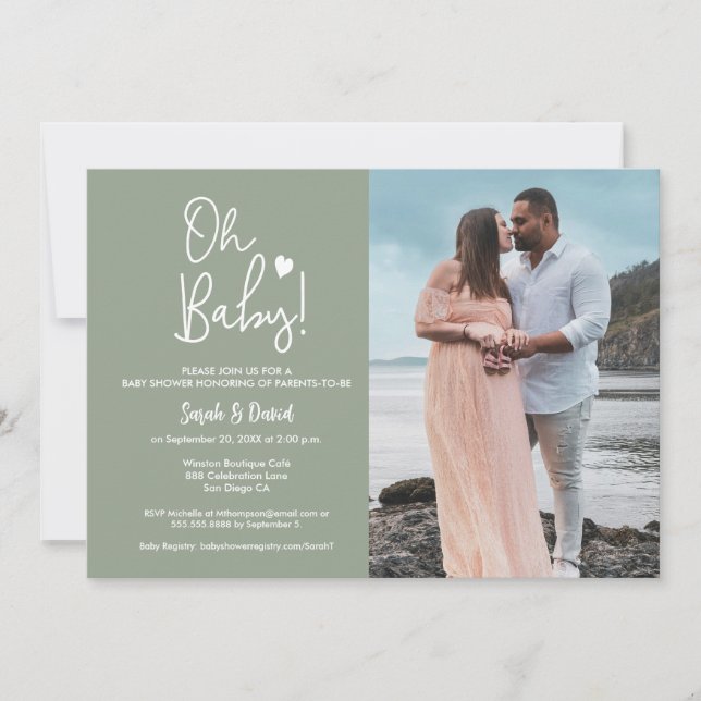 Invitation Oh Baby Green Photo Couple Douche (Devant)