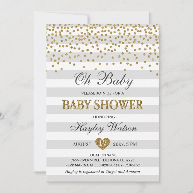 Invitation Oh Baby Grey et or Baby shower neutre saupoudrer (Devant)
