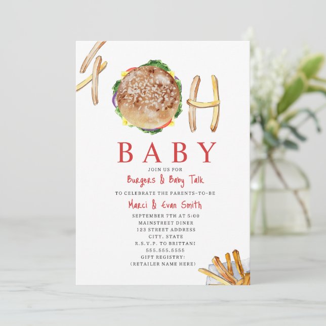 Invitation Oh Baby Hamburger et Fries Co Ed Baby shower Invi (Debout devant)