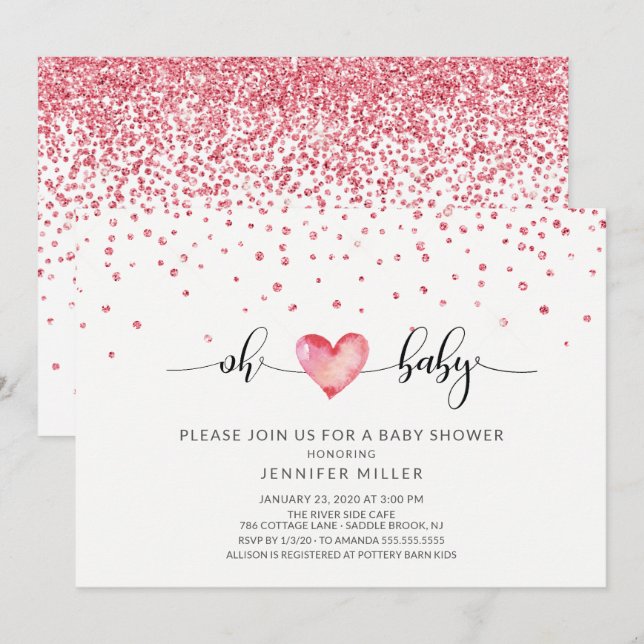 Invitation Oh Baby Heart Baby shower neutre (Devant / Derrière)