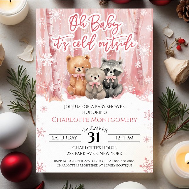 Invitation Oh Baby its cold outside Pink Baby Shower (Créateur téléchargé)