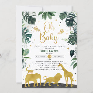 Invitation Oh Baby Jungle Gold Safari Animaux Baby shower