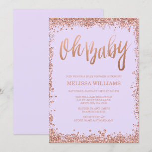 Invitation Oh Baby Lilac Faux Rose Gold Parties scintillant B