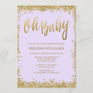 Invitation Oh Baby Lilac Purple Gold Parties scintillant Baby