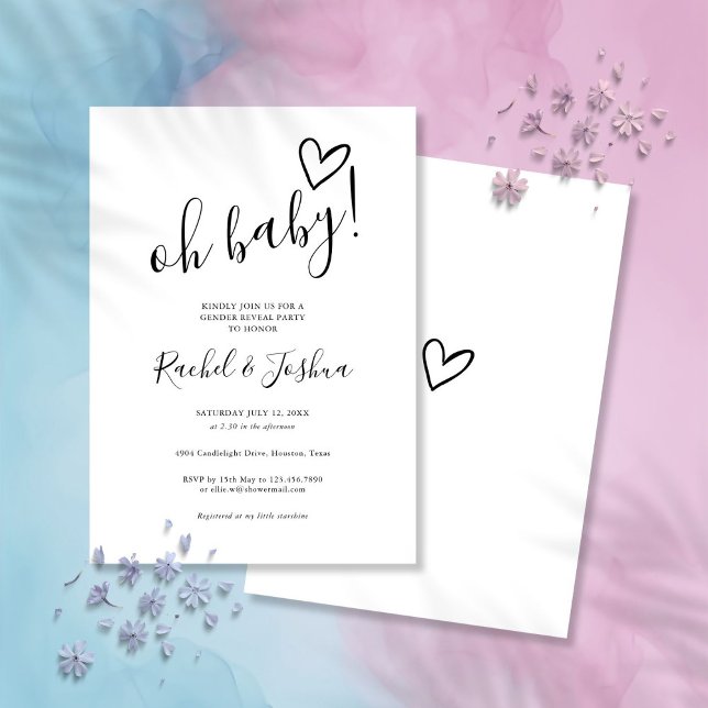Invitation Oh Baby Love Coeur Genre Reveal Party (Oh Baby Love Heart Gender Reveal Party Invitation)