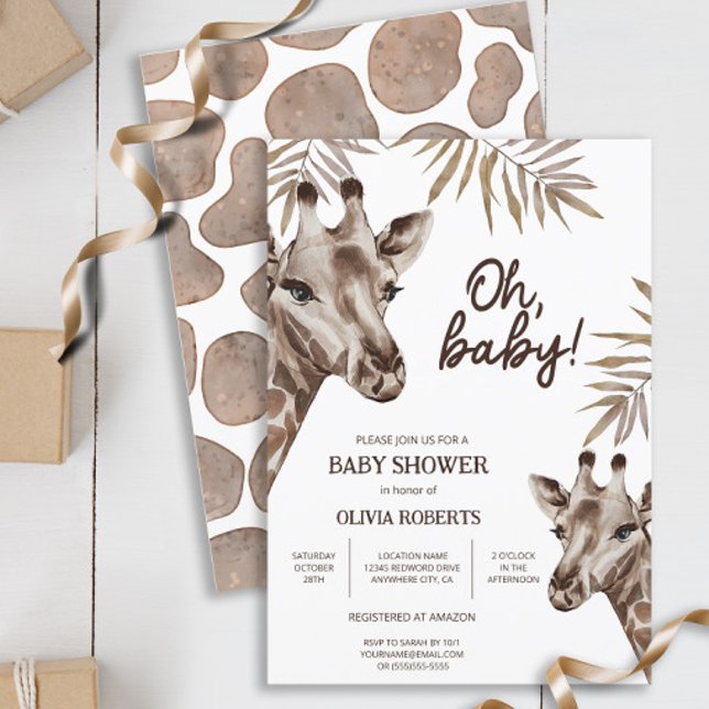 Invitation Oh Baby Mama et Baby Giraffe Baby shower neutre (Créateur téléchargé)