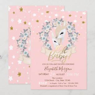 Invitation Oh Baby mignonne Bébé Cerf Gold Stars Baby shower
