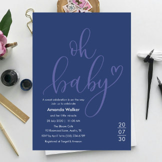 Invitation Oh Baby! Minimal Typography Blue Baby Shower 