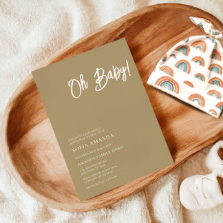 Invitation Oh Baby Minimalist Brown Baby shower de lumière