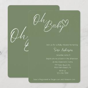 Invitation Oh Baby minimaliste Sage Baby shower vert