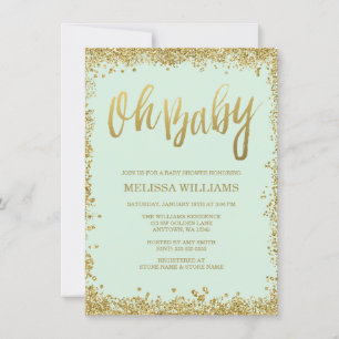 Invitation Oh Baby Mint Gold Parties scintillant Baby shower