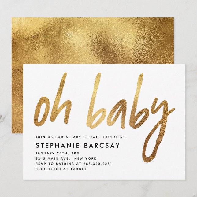 Invitation Oh Baby Modern Glam Baby shower Parties scintillan (Devant / Derrière)