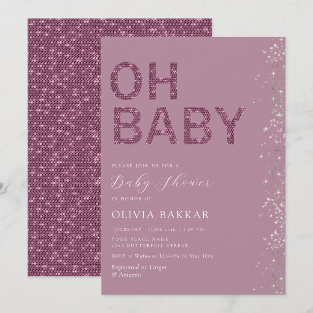 Invitation Oh Baby Modern mignonne Purple Boho Girl Baby show (Devant / Derrière)