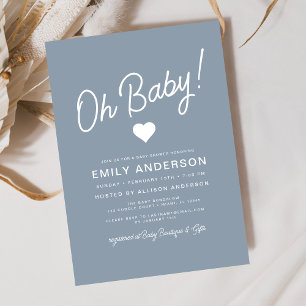 Invitation Oh Baby moderne minimaliste Dusty Baby shower bleu