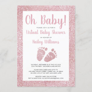 Invitation Oh Baby Parties scintillant rose Pieds bébé Baby s