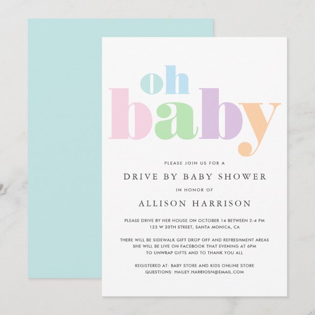 Invitation Oh Baby Pastel Minimal Conduite Moderne Par Douche (Devant / Derrière)