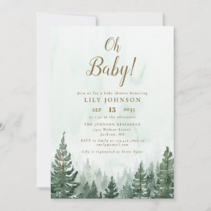 Invitation Oh Baby Pine Tree Forest Tout en un Baby shower QR