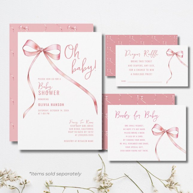 Invitation Oh Baby Pink Bow Girl Baby shower (Créateur téléchargé)