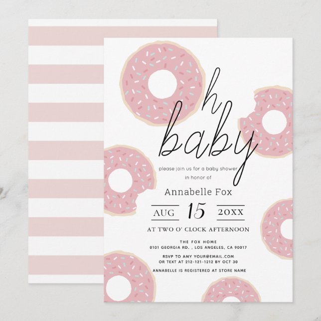 Invitation Oh Baby Pink Donut Baby shower fille (Devant / Derrière)