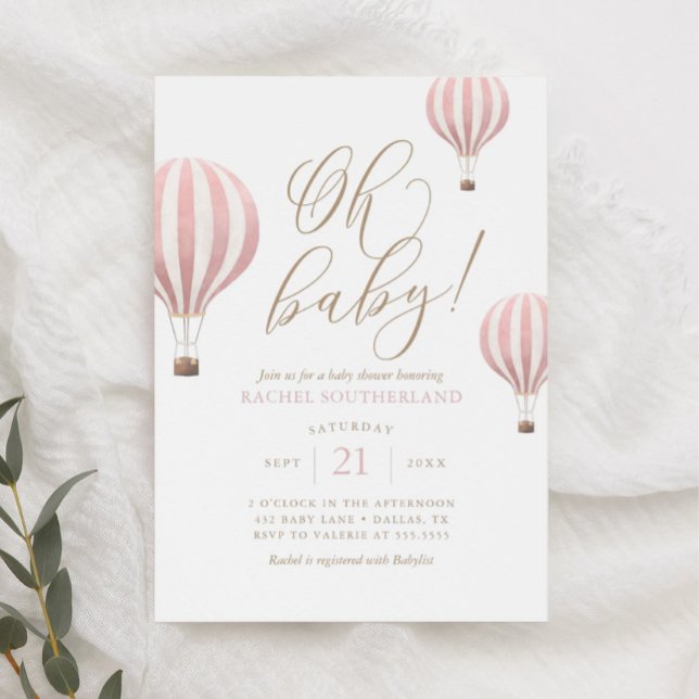 Invitation Oh Baby Pink Hot Air Balloon Baby shower Invitatia (Créateur téléchargé)