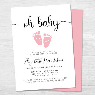 Invitation Oh Baby Pink Pieds bébé fille saupoudrer