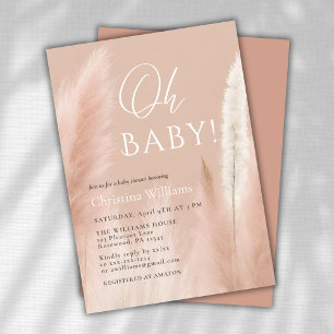 Invitation Oh Baby Pink Script Baby shower Pampas