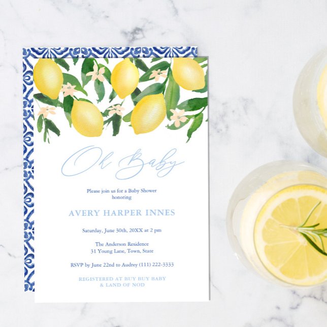 Invitation Oh Baby Positano Lemons Blue Boy Baby shower (Créateur téléchargé)