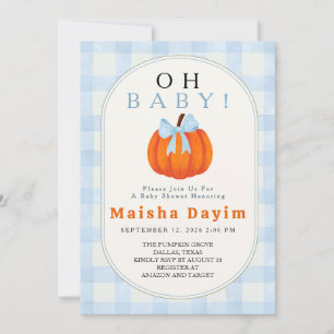 Invitation Oh Baby Pumpkin Blue Gingham Baby Shower