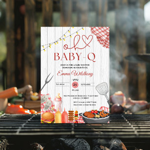Invitation Oh Baby-Q Baby shower Girl Rustic BBQ