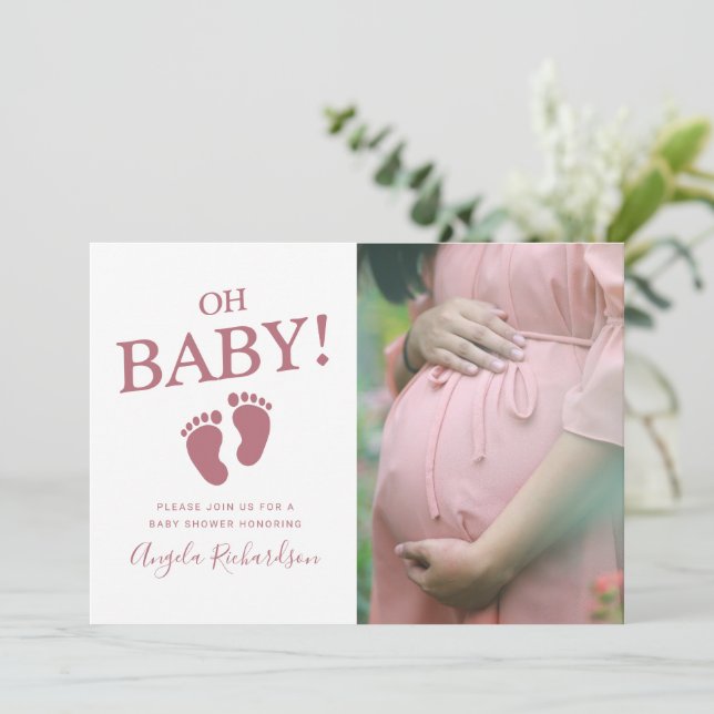 Invitation Oh Baby Rose Gold Photo personnalisée Baby shower  (Debout devant)