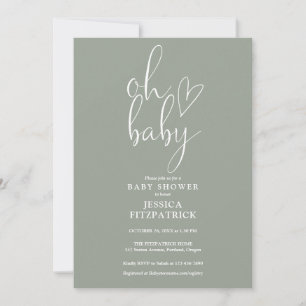 Invitation Oh Baby Sage Vert Sexe Baby shower neutre