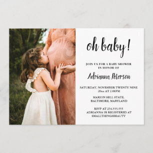 Invitation Oh Baby Script Baby shower rose Photo Chevron