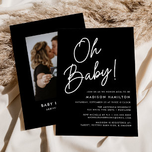 Invitation Oh Baby Script noir minimaliste Baby shower photo