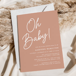 Invitation Oh Baby Script Terracotta Baby shower minimaliste