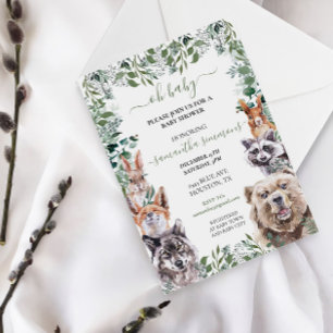 Invitation Oh Baby Shower Animaux de la Forêt de Bois 