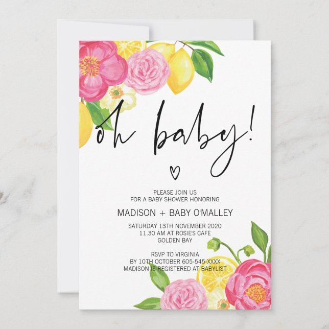 Invitation Oh Baby shower Baby Girl Fête d'été de fleurs (Devant)