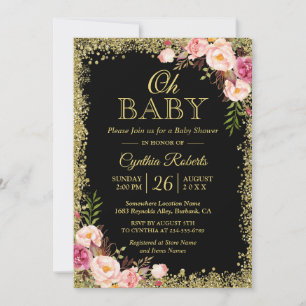 Invitation Oh Baby shower - Black Gold Parties scintillant ro