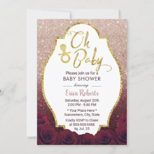 Invitation Oh Baby shower Bourgogne et Rose Gold Ombre Partie