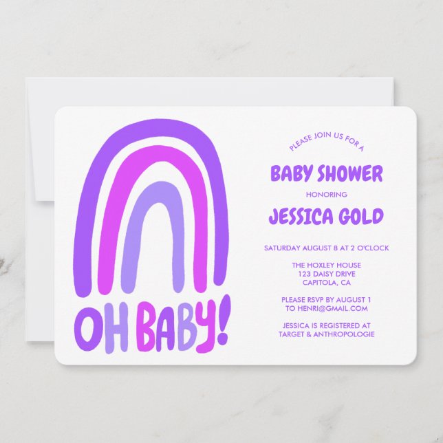 Invitation OH BABY SHOWER doux pourpre arc-en-ciel CUSTOM (Devant)