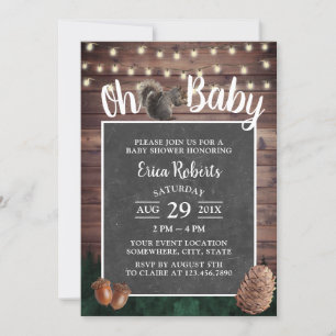 Invitation Oh Baby shower écureuil rustique de la forêt