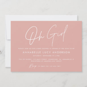 Invitation oh Baby shower fille script moderne rose boho