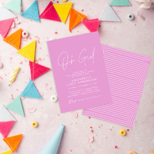 Invitation oh baby shower fille script rose vif élégant