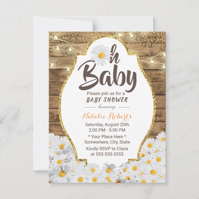 Invitation Oh Baby shower Fleurs de marguerite rustique Fleur (Devant)